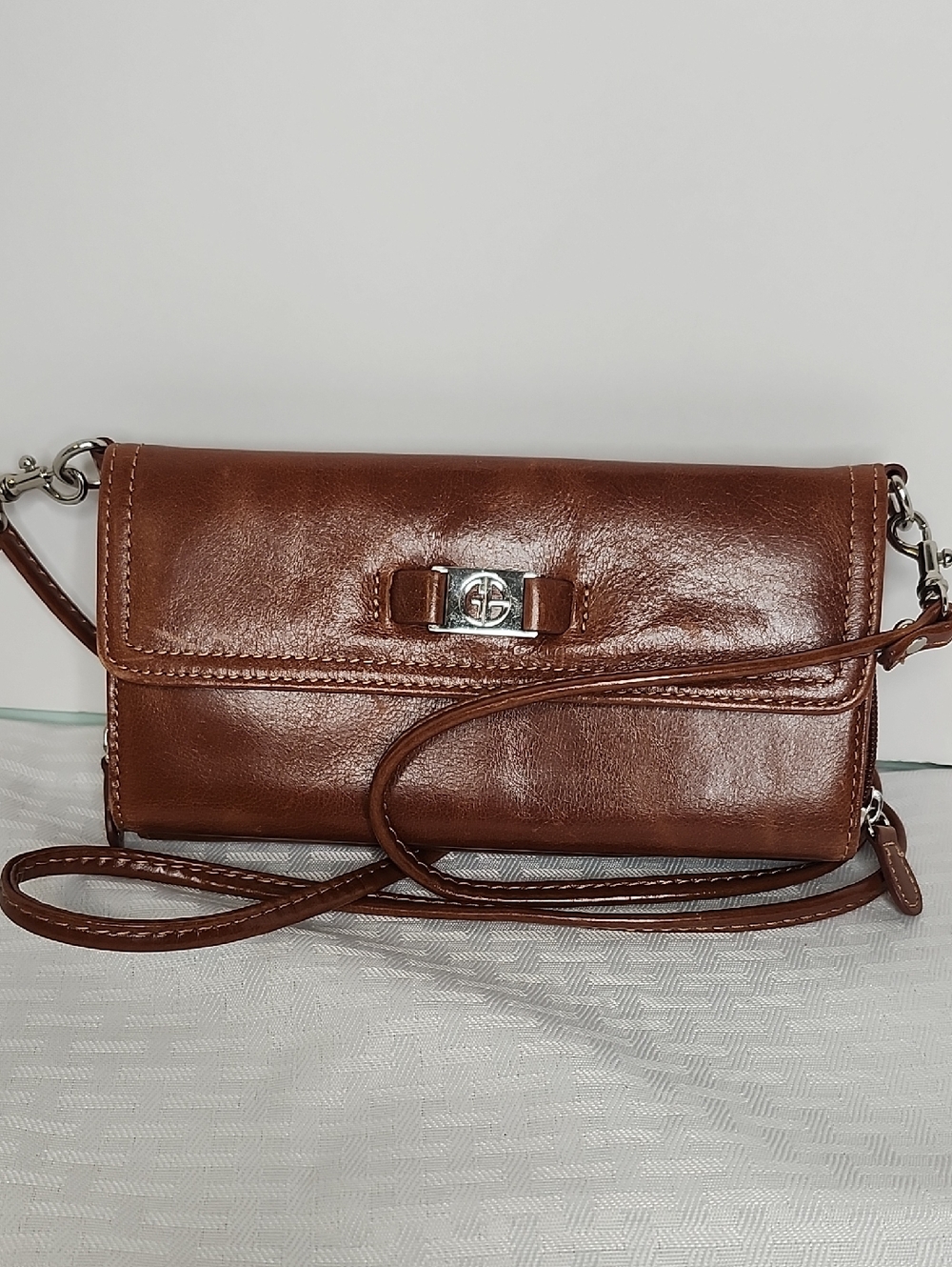 Giani Bernini Cognac Brown Leather Wallet Crossbody Clutch